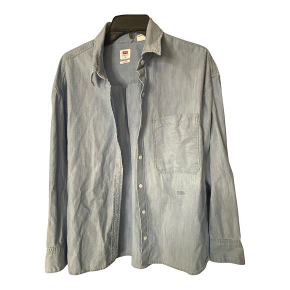 Levi’s Women's XL Long Sleeve Cotton Button Down Light Blue Relaxed Fit Chambray - Picture 2 of 9